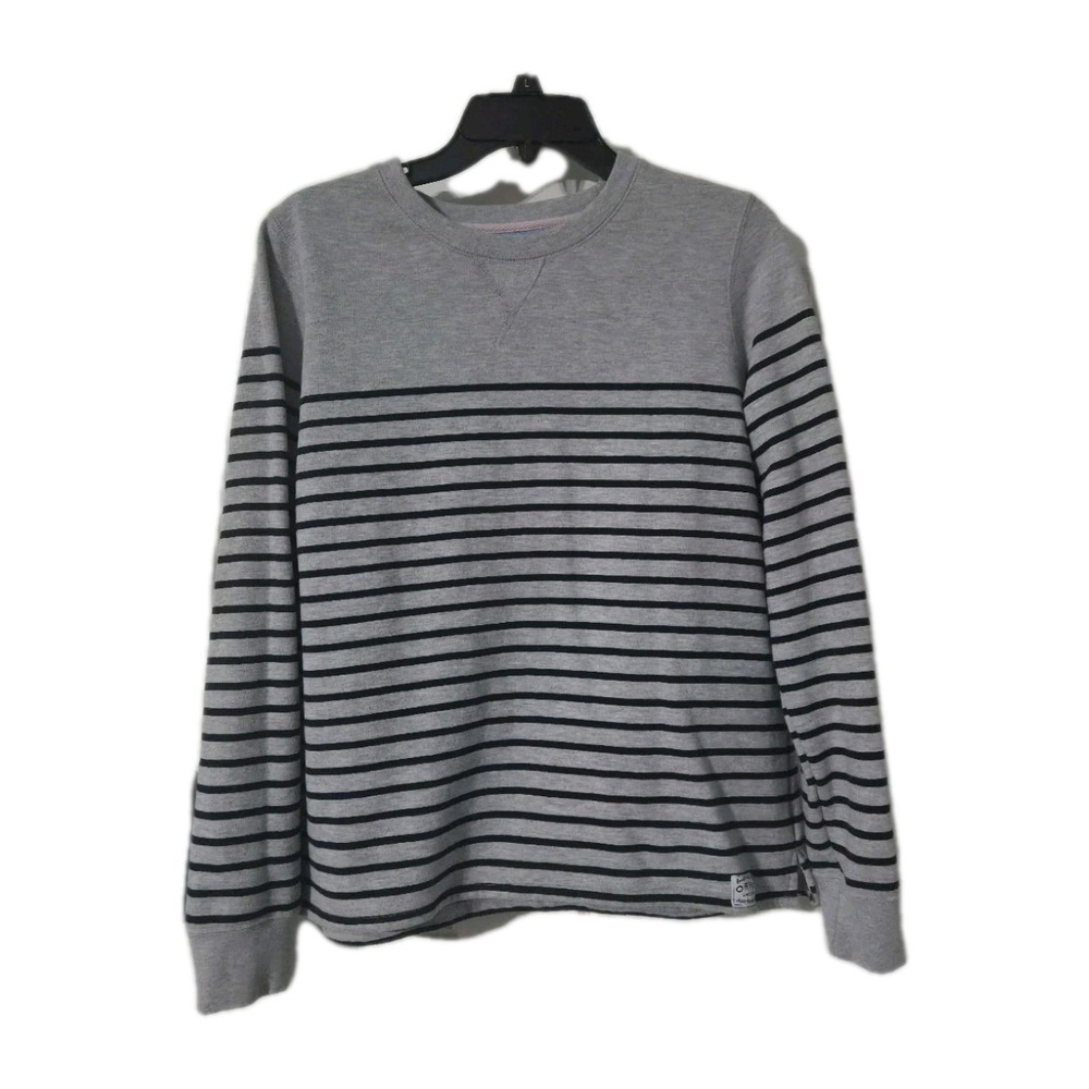 Orvis Sweatshirt Ladies Large Gray Navy Striped, Medium
